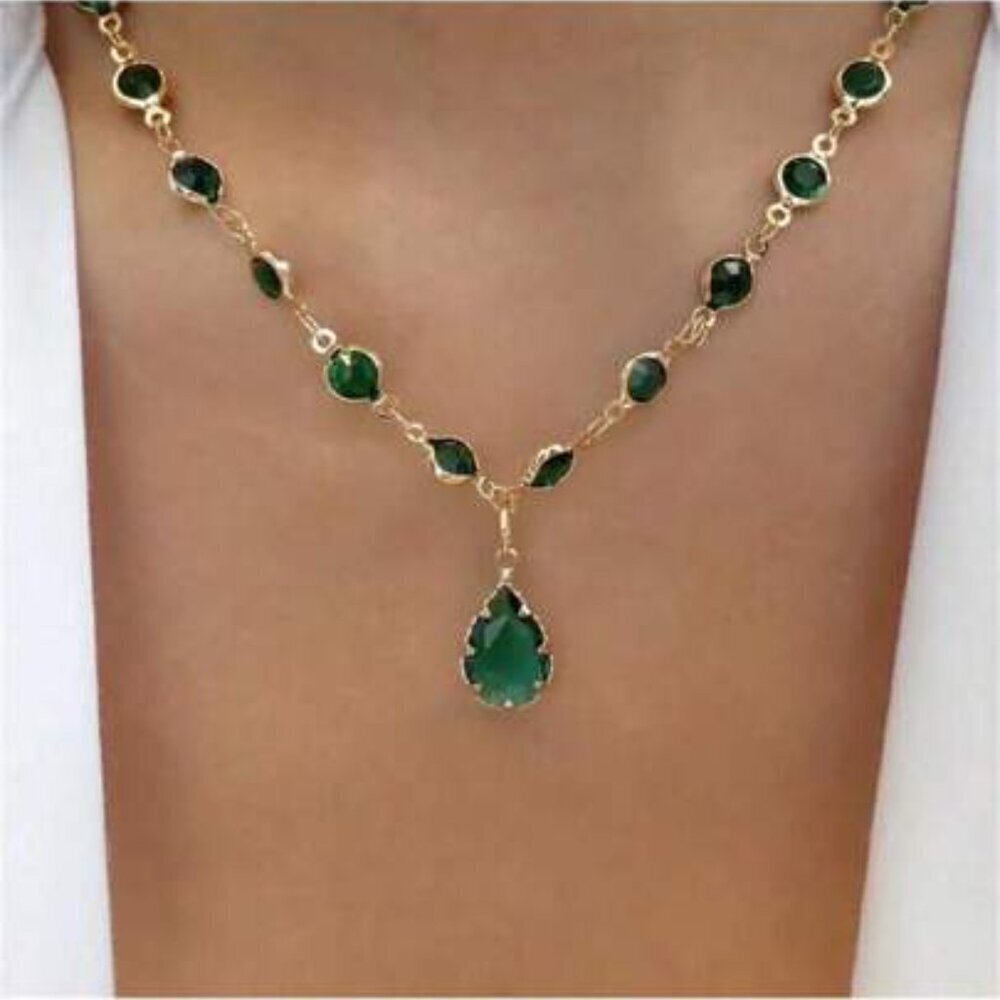 Emerald Elegance 18k Gold Filled Necklace